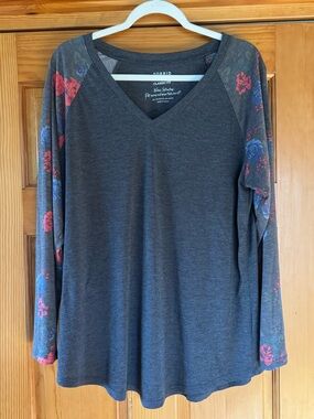 torrid Long Sleeve Top with Floral Raglan Sleeves